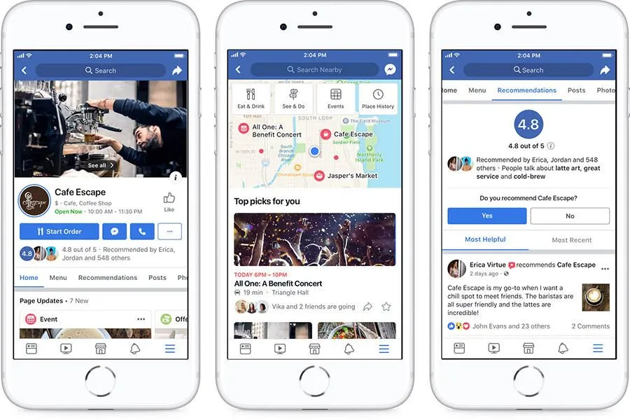 Dal 23 Luglio 2018 Facebook ha modificato il design delle pagine per soddisfare maggiormente le esigenze delle attività commerciali sul territorio.